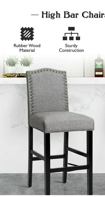 Bar Stool - 30'' Upholstered Kitchen Chairs Gray