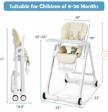 Baby Folding Convertible High Chair w/Wheel Tray Adjustable Height Recline Grey