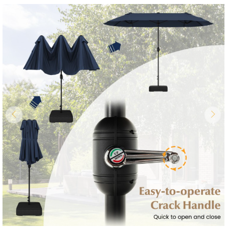 13 Feet Double-Sided Patio Twin Table Umbrella with Crank Handle-Navy (Assembled)