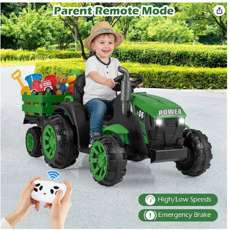 24V 9AH Ride on Tractor, 2 x 550W Motors, with Remote Control (See Notes) (Dark Green)