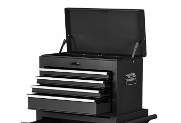 4 Drawer Toolbox, Lockable Toolbox with Top Tray  - Black