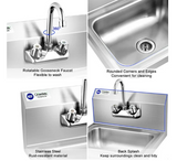 Stainless Steel Sink Wall Mount Hand Washing Sink with Faucet and Back Splash