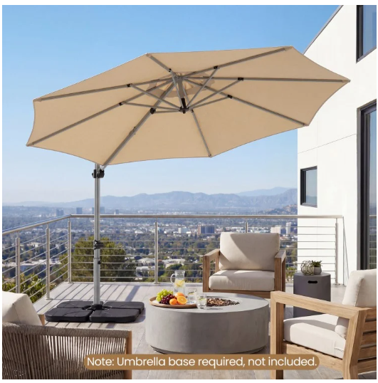 11' Patio Offset Cantilever Umbrella 360° Rotation Aluminum Tilt