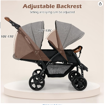 Foldable Lightweight Front Back Seats Double Baby Stroller - Grey