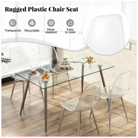 Set of 4, Kitchen Chairs w/Transparent Seat & Curved Back