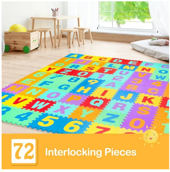 Babyjoy Kids Foam Interlocking Puzzle Play Mat w/Alphabet & Numbers 72-Piece Set