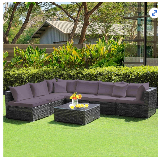 7 Pieces Patio Rattan Furniture Set Sectional Sofa Garden -Gray - 3 Boxes, Unassembled