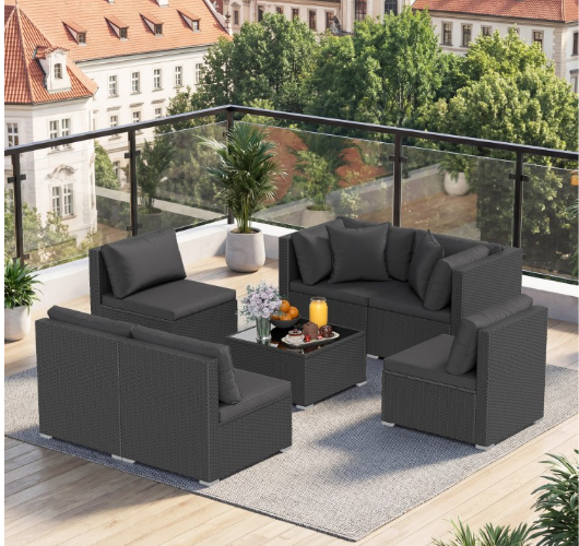 7-Piece Patio Furniture Set, Outdoor Sectional PE Rattan Sofa Set with Cushions