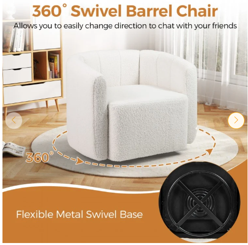 Modern Upholstered Sherpa Accent Chair with Curved Backrest and Armrests-White