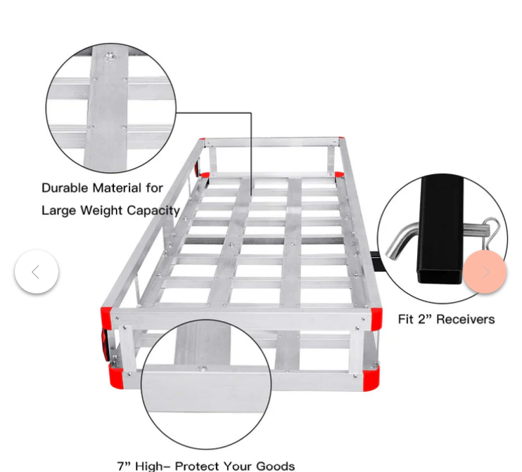 Hitch Cargo Carrier, Aluminum Hitch Mount Cargo Basket with 500LBS Capacity, Fits 2” Receiver, 60” x 22” x 7” Trailer Hitch Cargo Carrier for Vehicle Car SUV Truck