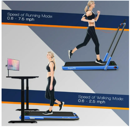 SPECIAL- SuperFit 2.25HP 2-in-1 Folding Under Desk Treadmill with APP Speaker-Blue (Max265 LBS)