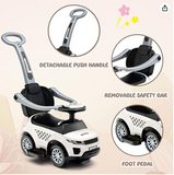 3 In 1 Ride on Push Car Toddler Stroller Sliding Car with Music-White, Assembled