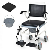 NO TAX, 4-in-1 Bedside Commode Wheelchair with Detachable Bucket