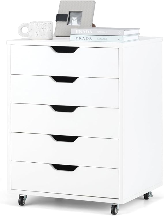 IFANNY 5 Drawer File Cabinet, Mobile Filing Cabinet with Universal Wheels, Wood File Cabinets for Home, Office