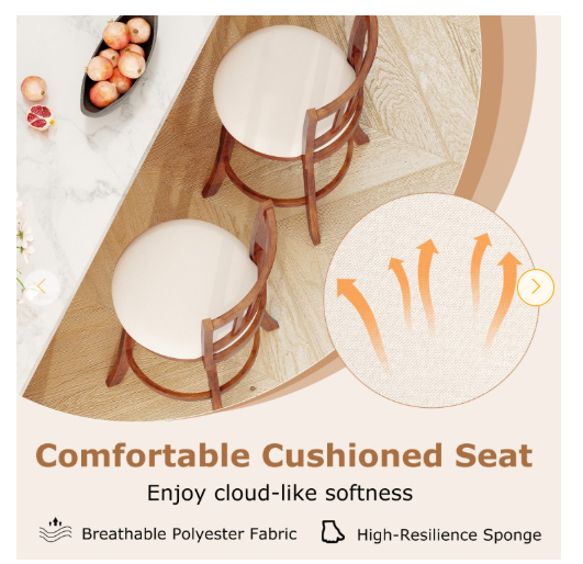 Set of 2, 360° Rotating Counter Height Chairs with Upholstered Seat and Backrest (Assembled)