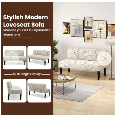 Armless Loveseat Sofa with Backrest, Spring Cushion Support
