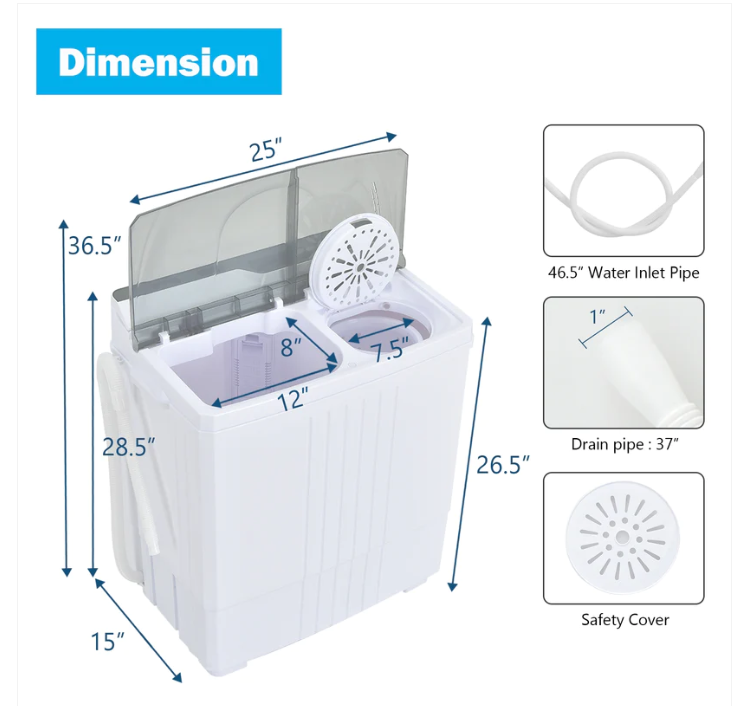 Twin Tub Portable Washing Machine with Timer Control and Drain Pump for Apartment