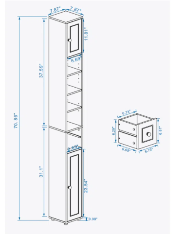 Tall Slim Bathroom Storage Cabinet, 71" Freestanding Bathroom Cabinet with 1 Drawer