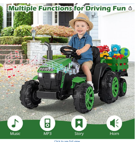 24V 9AH Ride on Tractor, 2 x 550W Motors, with Remote Control (See Notes) (Dark Green)