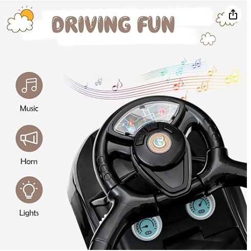 4 in 1 Ride on Push Car, Toddlers Stroller Sliding Walking with Horn, Music, Lights, Removable Guardrails and Handle, Underneath Storage, Foot-to-Floor Walker for Boys Girls (Dark)