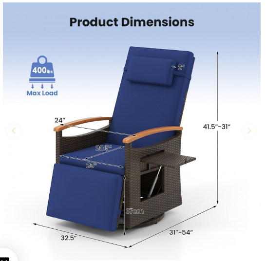 *SPECIAL* (Final Sale) Patio Rattan 360° Swivel Recliner Chair - Navy (Fully Assembled)