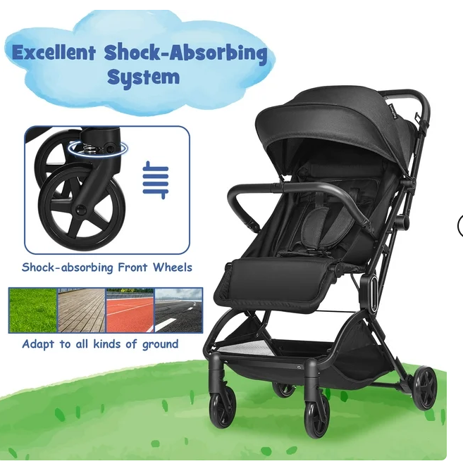 Foldable Compact Travel Stroller Baby Carriage with Pop Out Sun Visor, Scratch and Dent