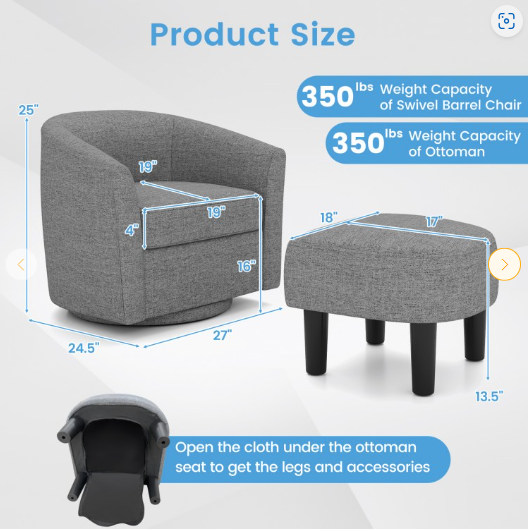 Swivel Accent Chair with Ottoman Footrest (Customer Return) (Assembled)