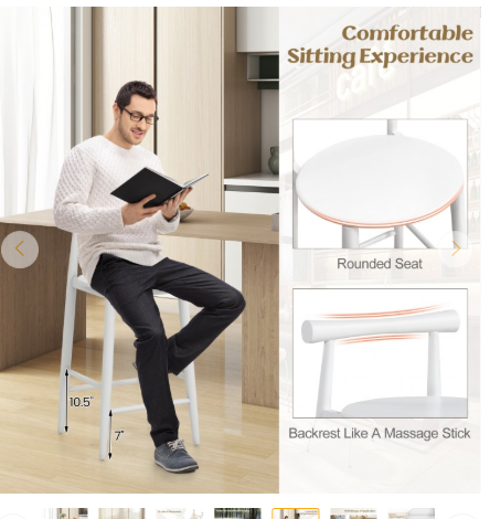 Set of 2 - Counter Height Bar Chair Set with Acacia Wood Frame -White (Shipping Damage)
