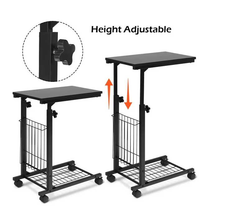 Rolling Height Adjustable Sofa End Side Table