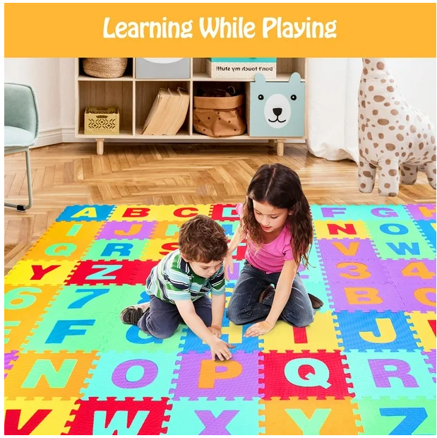 Babyjoy Kids Foam Interlocking Puzzle Play Mat w/Alphabet & Numbers 72-Piece Set