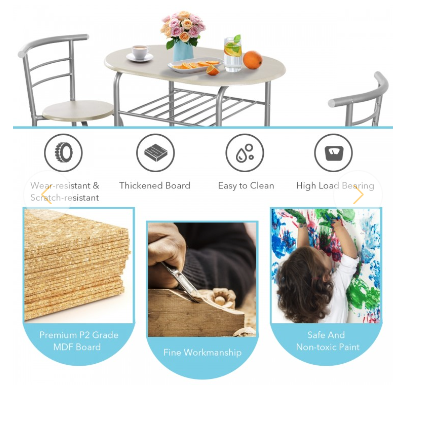 3-Piece Space-Saving Bistro Set for Kitchen and Apartment - Scratch and Dent