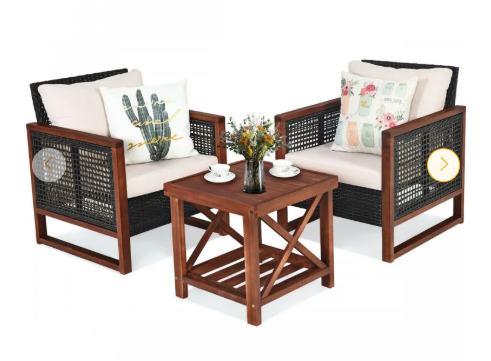 3 Pieces Acacia Wood Patio Furniture Set with Coffee Table (Assembled)