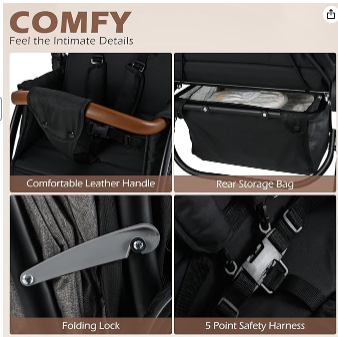 Foldable Lightweight Front Back Seats Double Baby Stroller - Grey