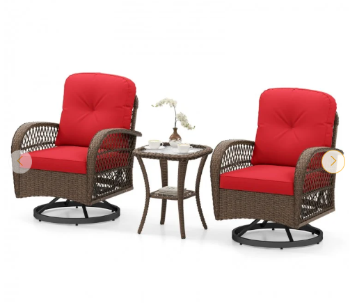 3 Pieces Outdoor Swivel Rocker Set with Small Side Table (Fully Assembled)