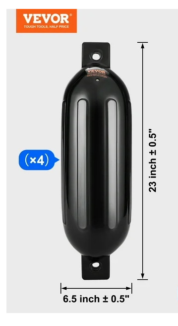 Special - Boat Fenders, 6.5" x 23" Boat Bumpers for Docking with Center Holes, and Air Pump