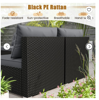 5 Pieces Outdoor Patio Furniture Set Sectional Rattan Sofa and Acacia Wood Coffee Table (Fully Assembled)-Gray