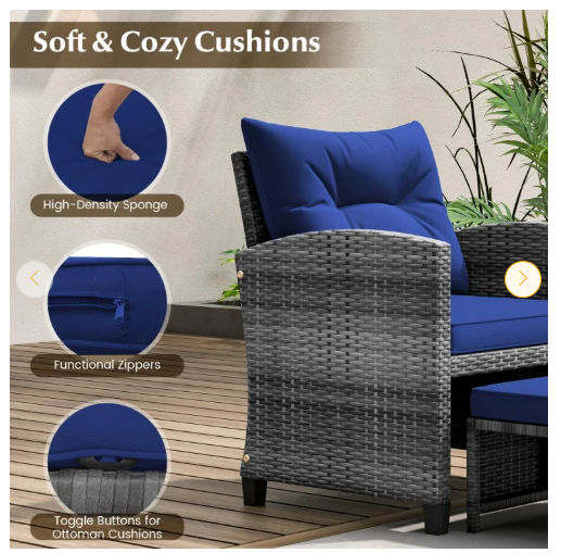 5 Pieces Patio Rattan Sofa Ottoman Furniture Set with Cushions-Ours is Grey (Fully Assembled)