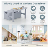 Kids Table and Chair Set, 3 in 1 Convertible Wooden Toy Storage Bench, Grey (Fully Assembled)