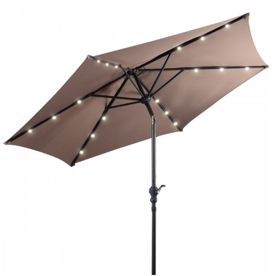 9 Feet Solar LED Lighted Patio Market Umbrella Tilt Adjustment Crank Lift-Tan (Base not Included)