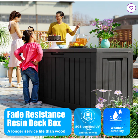LeHom 46.3'' W 80 Gallons Water Resistant Resin Lockable Deck Box (1 Box, Unassembled)