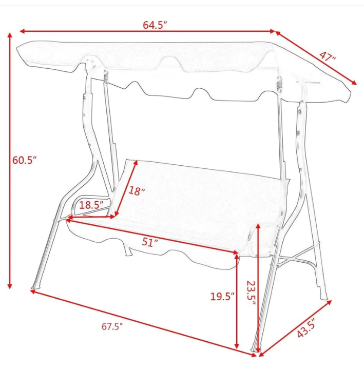 3 Seats Patio Canopy Swing - Brown  , Assembled