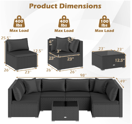 7-Piece Patio Furniture Set, Outdoor Sectional PE Rattan Sofa Set with Cushions