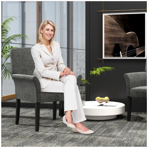 Fabric Upholstered Executive Guest Armchair with Rubber Wood Legs-Grey