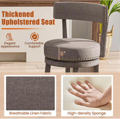 Set of 2 - 26" Bar Stools Set, Swivel Counter Height Bar Chairs with Footrest [Scratch and Dent] (Assembled)