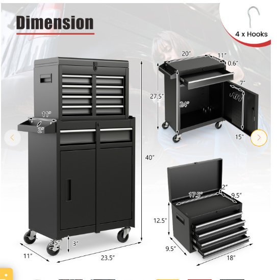 SPECIAL -40``tall, 2-in-1 Rolling Tool Chest with 5 Sliding Lockable Drawers