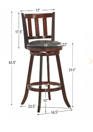 Set of 2 Wood Swivel Counter Height Dining Pub Bar Stools with PVC Cushioned Seat