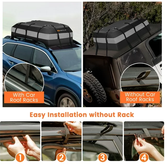 15 Cubic Feet Car Rooftop Cargo Bag - Waterproof Luggage Bag with Lock