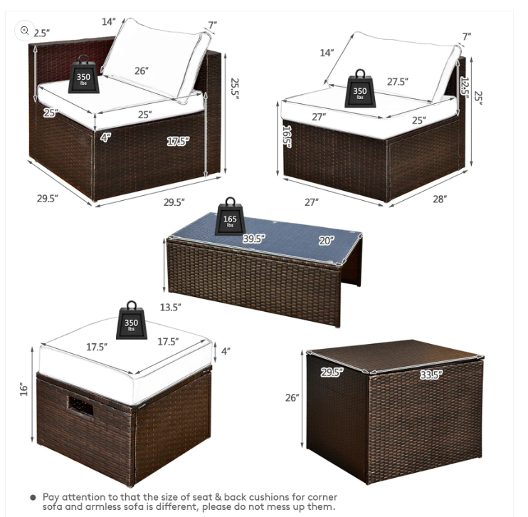 8 Pieces Patio Rattan Furniture Set with Storage Box and Waterproof Cover-Navy