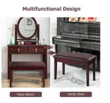 Solid Wood PU Leather Piano Bench Padded Double Duet Keyboard Seat Storage Brown