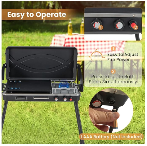 2-Burner Propane Camping Stove, Portable Gas Grill Cooker with Removable Leg Stand